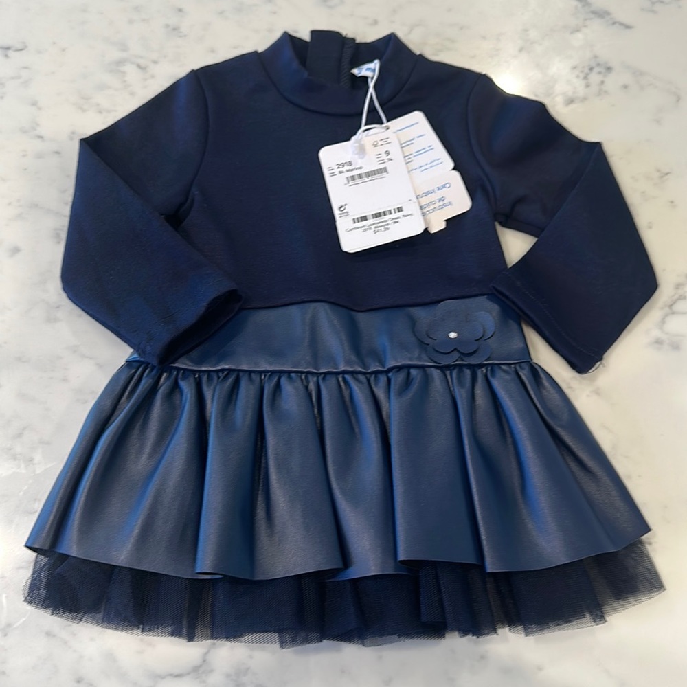 NWT Mayoral Navy Dress with Leather Accents